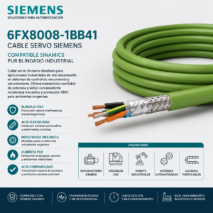 Cable Servo Siemens 6FX8008-1BB41 Compatible SINAMICS PUR Blindado Industrial