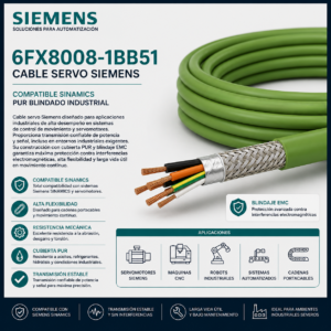 Cable Servo Siemens 6FX8008-1BB51 Compatible SINAMICS PUR Blindado Industrial