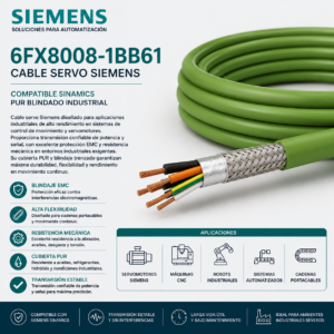 Cable Servo Siemens 6FX8008-1BB61 Compatible SINAMICS PUR Blindado Industrial