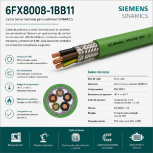 Cable Servo Siemens 6FX8008-1BB11 Compatible SINAMICS PUR Blindado Industrial