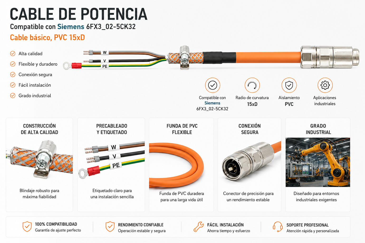 power cable suitable for Siemens 6FX3_02-5CK32, basic cable, PVC 15xd - Image 2